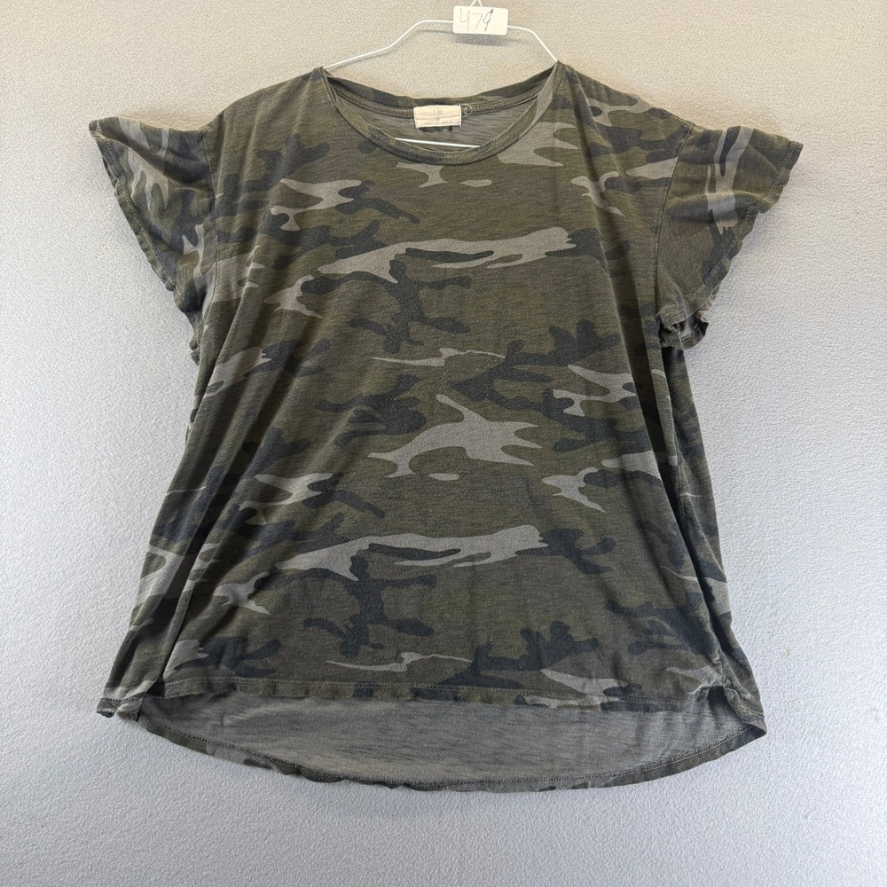 t.la Camo Ruffle Flutter Sleeve‎ High Low T-Shirt Green Gray Small